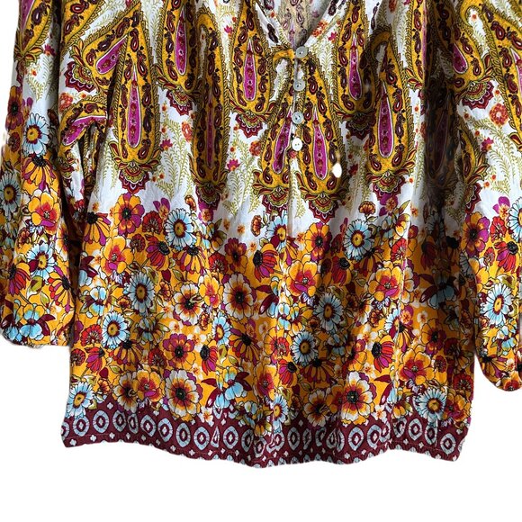Fig & Flower Paisley Peasant Top Elastic Waist & 3/4 Sleeves sz XL Anthropologie - Picture 2 of 8